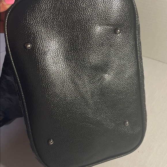 SKULLS- Faux Leather Embossed Skull Black Textured Bucket Bag with Chain Handles - Picture 12 of 16